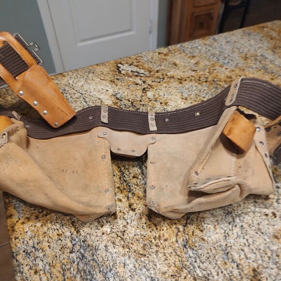 Square Pocket Genuine Suede Leather Action Tool Belts Brown Leathercraft LA 427 - Picture 6 of 10